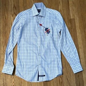 English Laundry Blue Checkered Skinny Dress Shirt